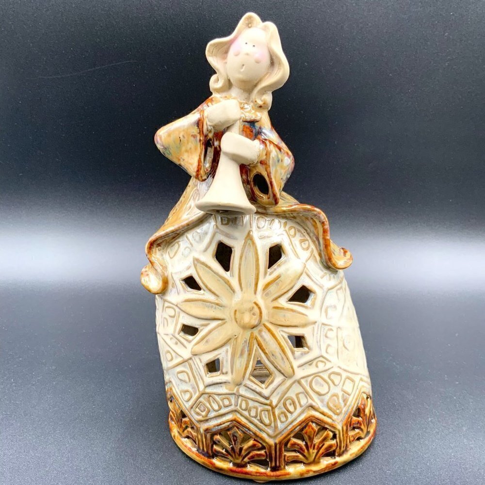 Winegar Art Pottery Angel Tea Light Playing Instrument NO Wings 9”
